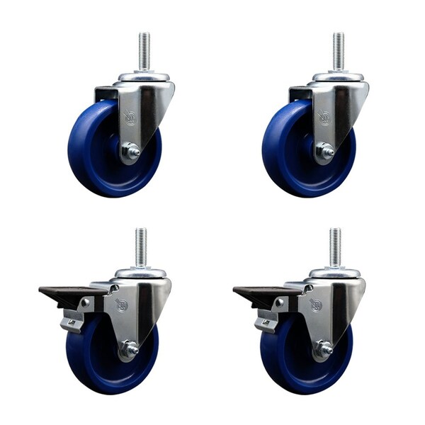 Service Caster 4 Inch Solid Polyurethane Wheel Swivel 34 Inch Threaded Stem Caster Set 2 Brakes SCC SCC-TS20S414-SPUS-34212-2-PLB-2 - main